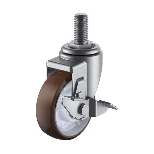 ねじ込み式 自在 ステンレスキャスター ウレタン 車輪径125mm ストッパー付き Jタイプ SUS-SJT-S型 ネジ寸法M16×40ピッチ2 SUS-SJT-125BRUS-BC-M16-40...