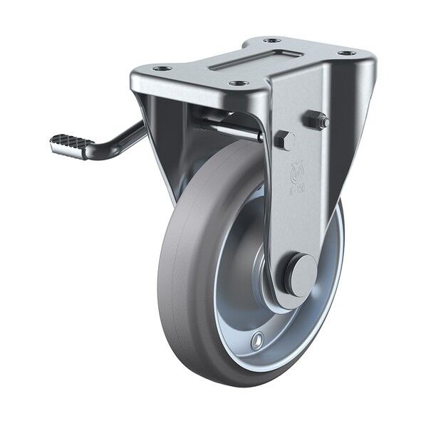 プレート式 固定 キャスター グレーゴム 車輪径130mm ストッパー付き Jタイプ KB(L)型 取付寸法100×56