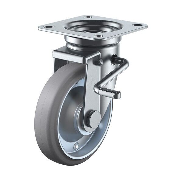 プレート式 自在 キャスター グレーゴム 車輪径130mm ストッパー付き Jタイプ JB(R)型 取付寸法82×82(75×75)