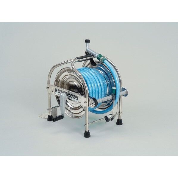 ステンレスホースリール(ホースガイド付) ホース・アルミ製レバーノズル付