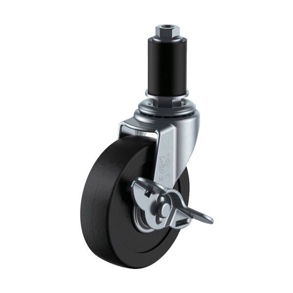 ゴムパイプ差込式キャスター自在車S付き ゴム車輪