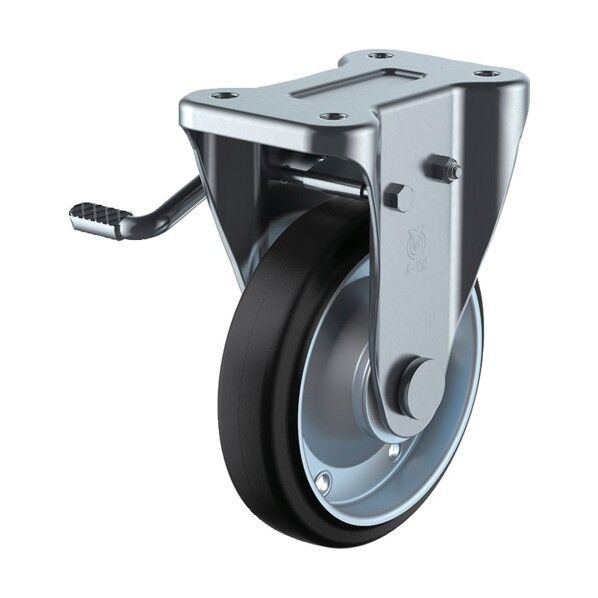 産業用キャスターストッパー(左) 付固定車 ゴム車輪