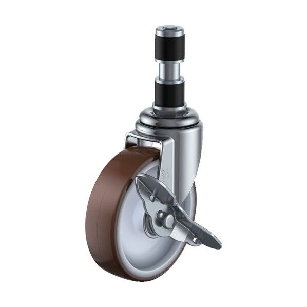 ETF-S型キャスター 自在車ゴムパイプ差し込み式(ストッパー付) ETF-100ELS,Φ19 1個