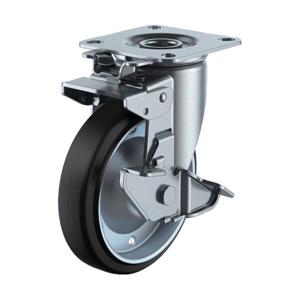 J2K-S型キャスター 自在車プレート式(ストッパー付) 径130mm ゴム車輪(鋼板ホイル) WJ2K-130S 1個