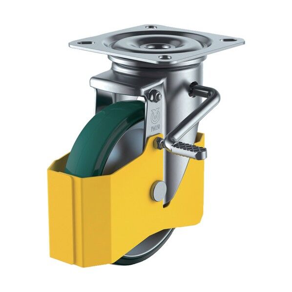 新型プレスキャスター鋼板ホイル射出ウレタン車輪 自在ストッパー付車 150径射出ウレタン車輪 PMS-150UWBLBRINJ-IPCY 1点