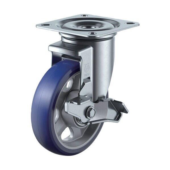 プレート式 自在 キャスター プレミアムウレタン 車輪径100mm ストッパー付き PMタイプ PMS-DS型 取付寸法74×74(67×67) PMS-100APUDS-BC...