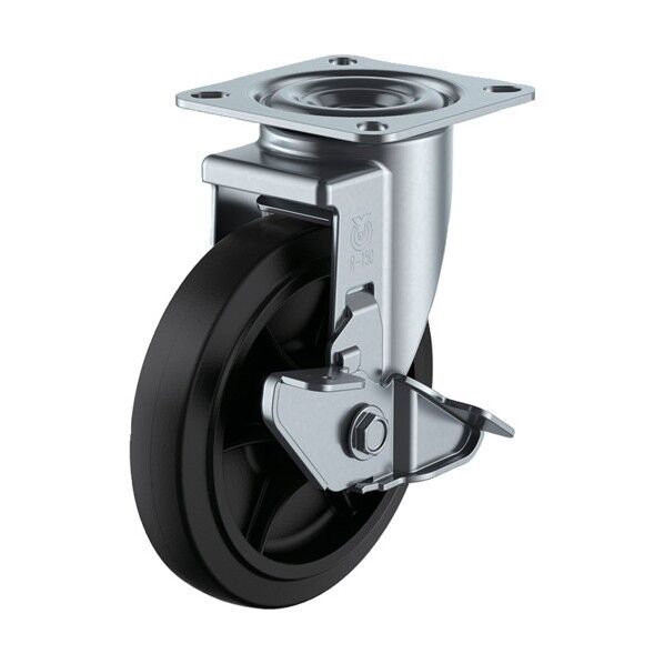 プレート式 自在 キャスター ゴム 車輪径125mm ストッパー付き Jタイプ RJ2-S型 取付寸法80×80(75×75)