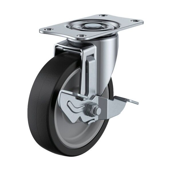 キャスターＳ付自在車径１００ナイロンホイルゴム車輪（ベアリング入） E-100NRBDS 1