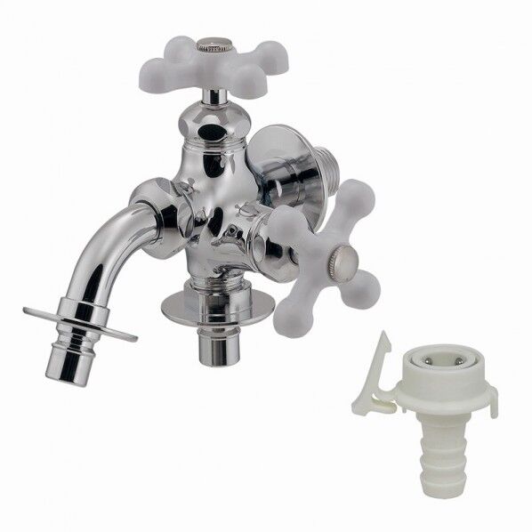 ガオナ 洗濯機用双口水栓 ワンタッチ 二口 二股 分岐 2方向 増設 サブ洗濯機 併用 同時給水