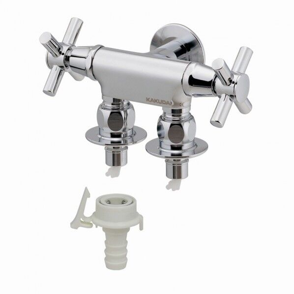 ガオナ 洗濯機用双口水栓 ワンタッチ 二口 二股 分岐 2方向 横並び 増設 サブ洗濯機 同時給水