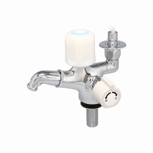 ガオナ 洗濯機用分岐水栓 ワンタッチ ストッパー付き 双口 二口立水栓 2方向 団地 同時給水 回転