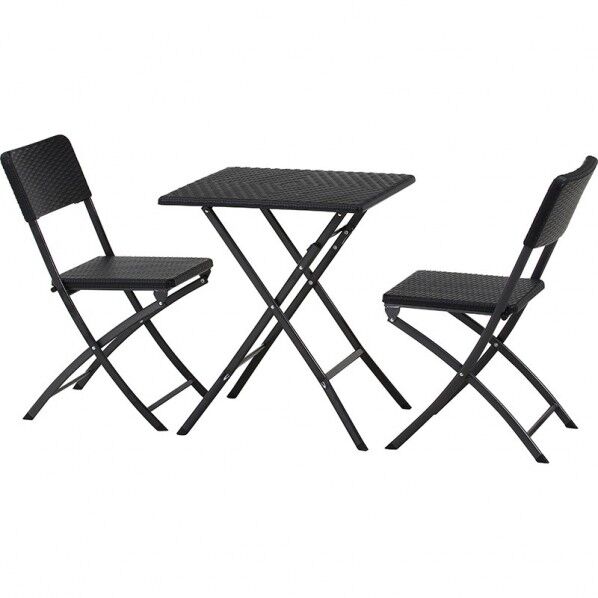 テーブル&チェア 3点セット BK ラタン調