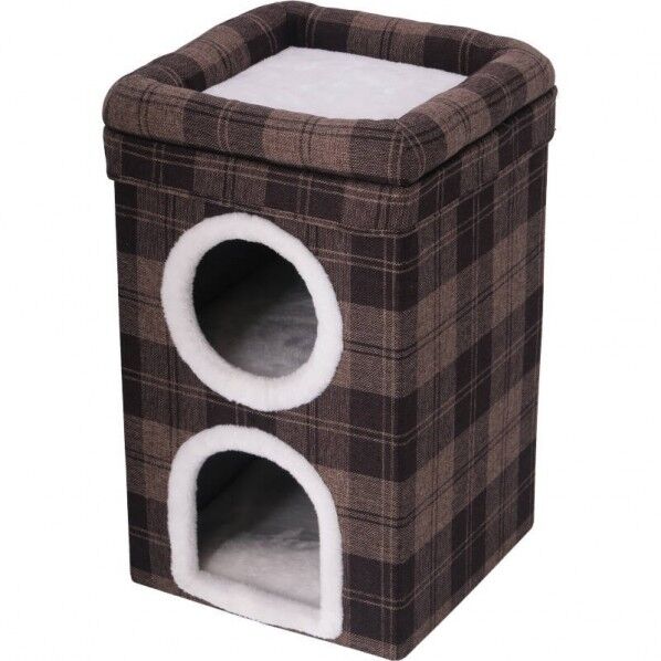 フジボウエキ ペットハウス 2ルーム ルーフベッド付 ブラウンチェック 約幅400×奥行400×高さ650mm ブラウンチェック 53721 1台...