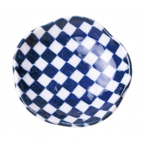 盛塩小皿(花型)藍 市松