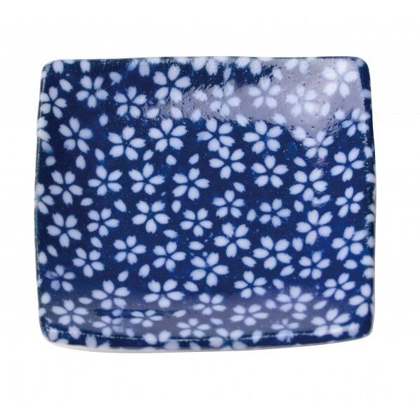 盛塩小皿(角型)藍 山桜