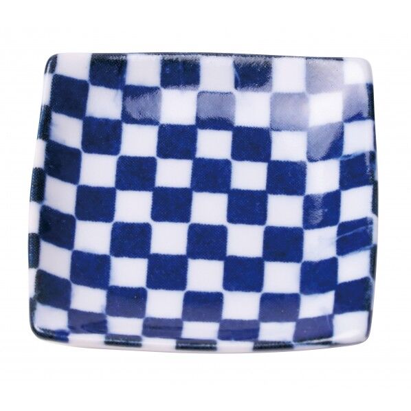 盛塩小皿(角型)藍 市松