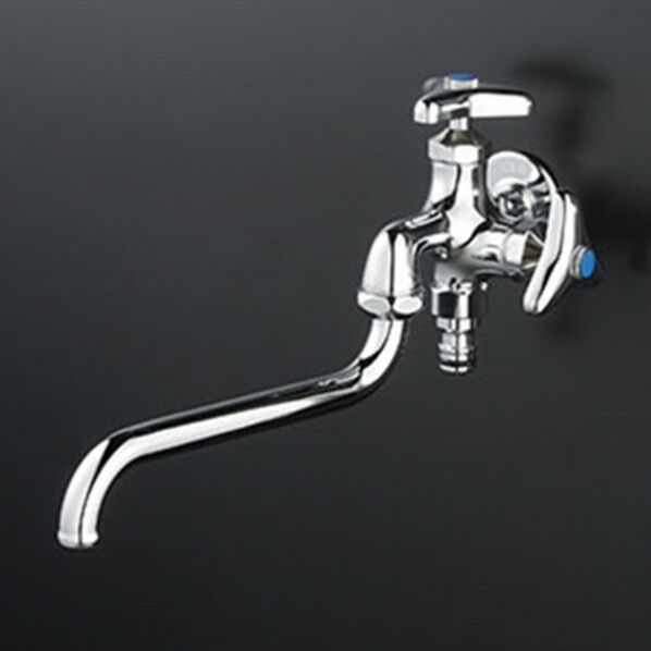 屋外ホース接続ニップル付二口自在水栓(寒冷地用)