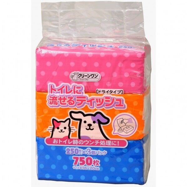 クリーンワン流せるティッシュ250枚×3pc