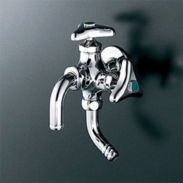 KVK 横水栓 13 2口・吐水口回転・ホース接続・逆止 K23J 1個