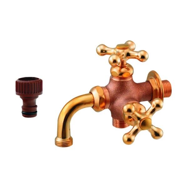 【アウトレット品】 ガーデン用万能ホーム双口水栓(レトロ) 704-118-13 1個