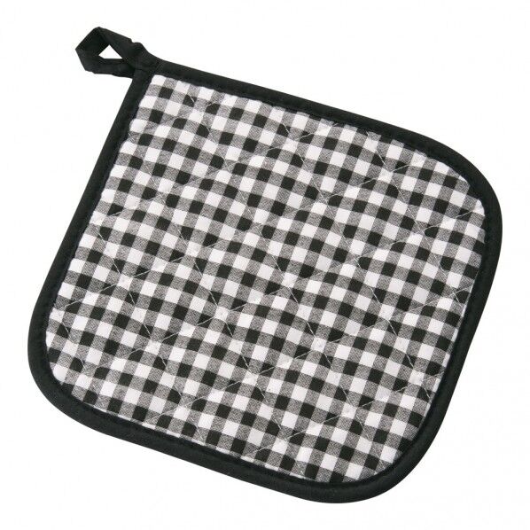 チェック布製ポットホルダー ブラック APT7101 1個