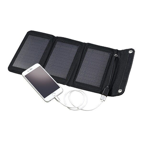 折りたたみ式ポータブルソーラー充電器 5W 黒 180×115×20mm(折畳時)、290x180x5mm(展開時) 52033 1個