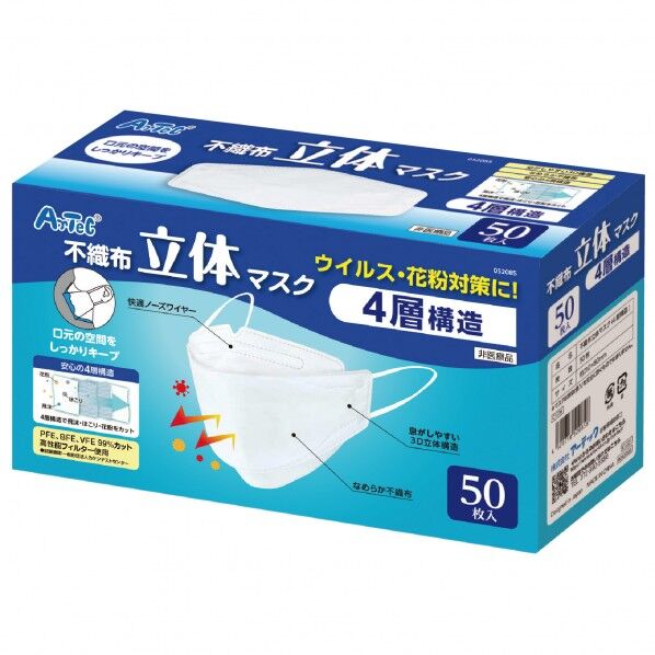 立体不織布マスク(四層構造)(50枚入)