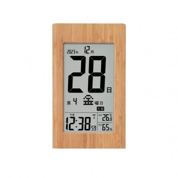 竹の日めくり電波時計 置き・掛け時計 高さ237×幅137×奥行32mm