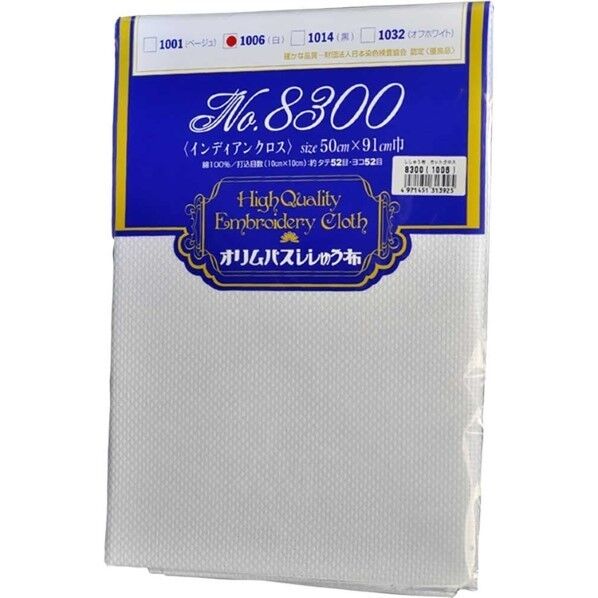 オリムパス製絲 刺繍布(約)91×50cmカット/No.8300インディアンクロス･白