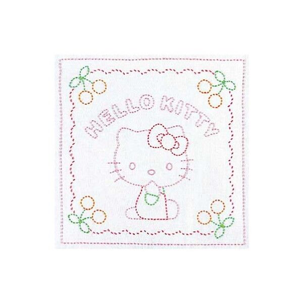 オリムパス製絲 刺し子キット ハローキティ花ふきん 白 204