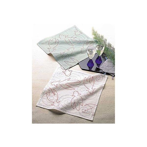 オリムパス製絲 刺し子キット 花ふきん 白･浅葱 155