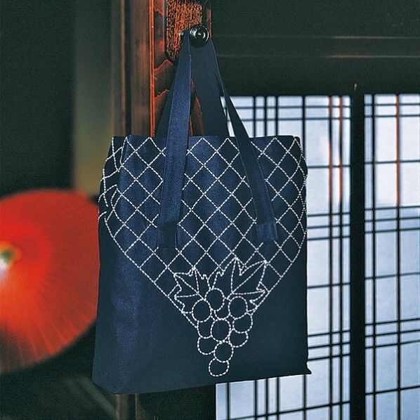 オリムパス製絲 刺し子キット ショッピングバッグ 紺 43