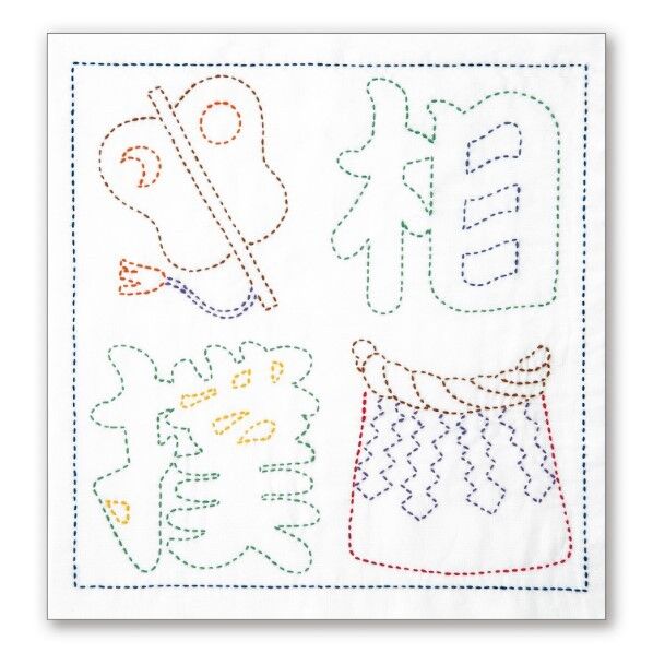 オリムパス製絲 刺し子キット 日本 文化柄 花ふきん 相撲 文字 SK-393