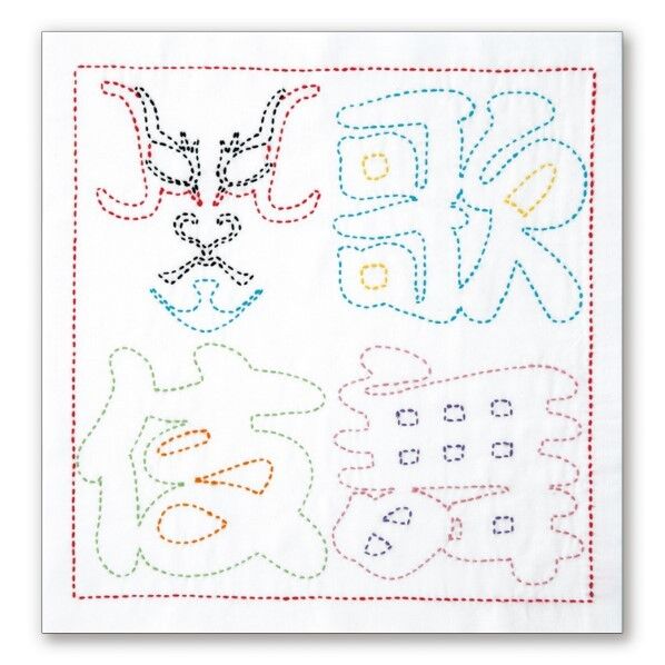 オリムパス製絲 刺し子キット 日本 文化柄 花ふきん 歌舞伎 文字 SK-392