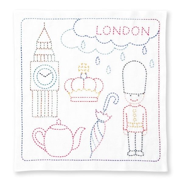 オリムパス製絲 刺し子キット オリムパス 世界を旅する花ふきん LONDON SK-389