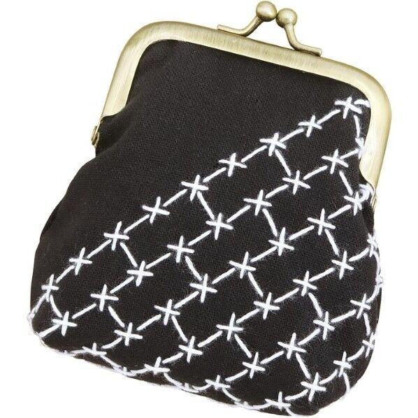 オリムパス製絲 刺し子キット 一目刺しのがまぐちポーチ 紺 SK-321