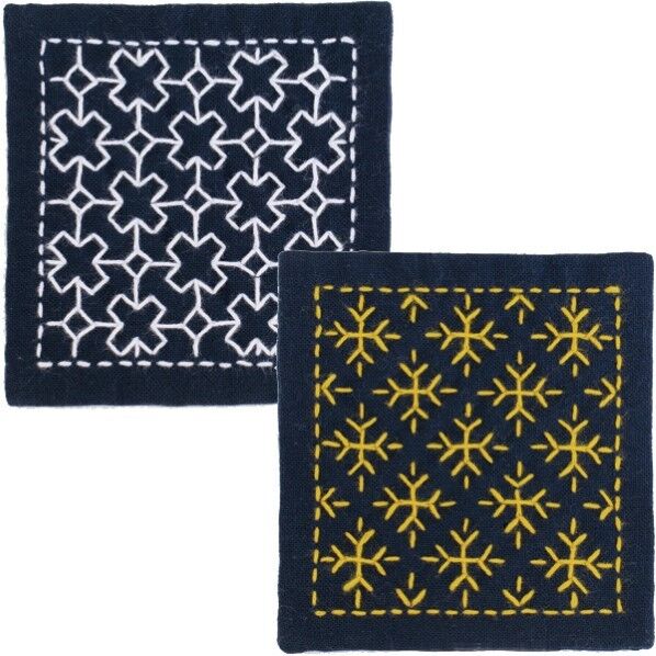 オリムパス製絲 刺し子キット 一目刺しのコースター 紺 SK300