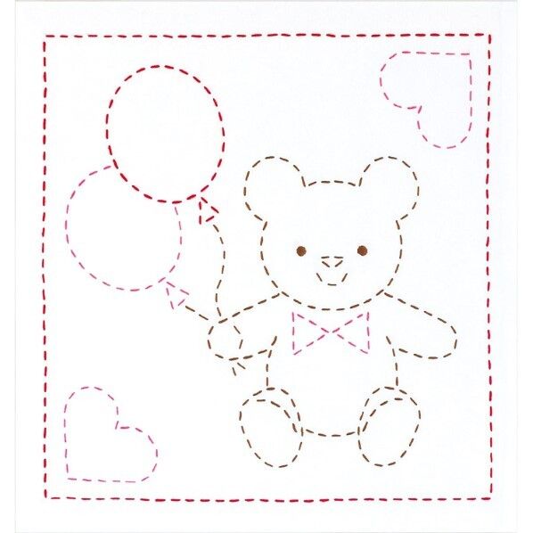 オリムパス製絲 花ふきんキット 刺し子 みんなできちゃうシリーズ 図案プリント済 くま SK-281