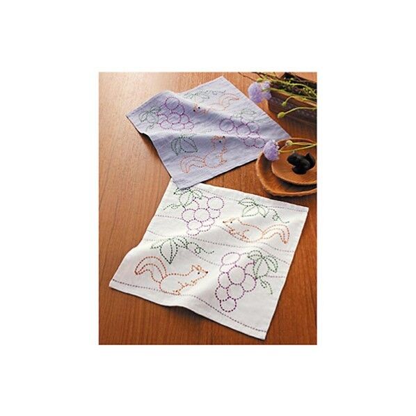 オリムパス製絲 花ふきんキット 刺し子 図案プリント済 ぶどうとリス 252