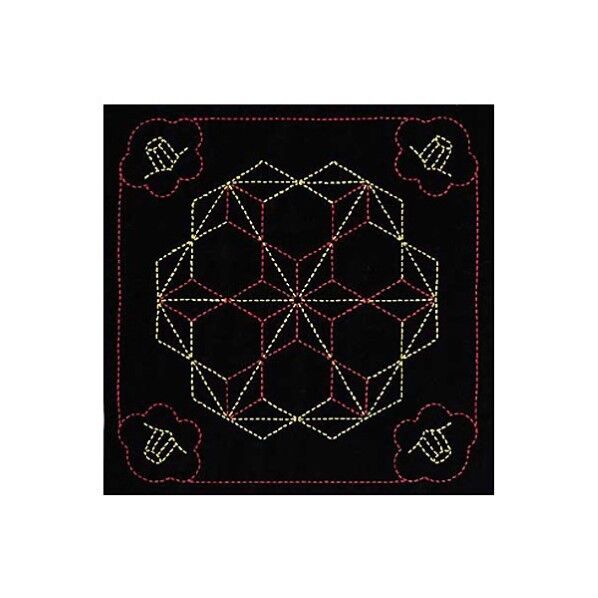 オリムパス製絲 刺し子キット 花ふきん 黒 246