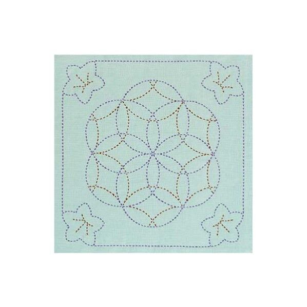 オリムパス製絲 刺し子キット 花ふきん 浅葱 245