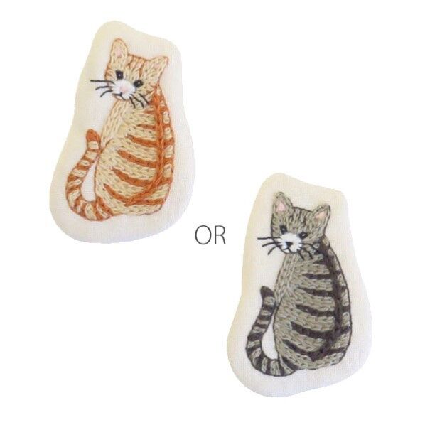 オリムパス製絲 ししゅうキット フランス刺しゅうキット ブローチ 見返りニャンコ 9071