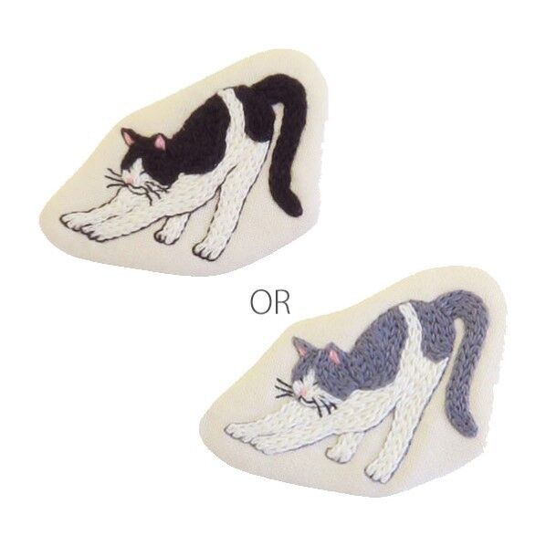 オリムパス製絲 ししゅうキット フランス刺しゅうキット ブローチ 伸びするニャンコ 9070