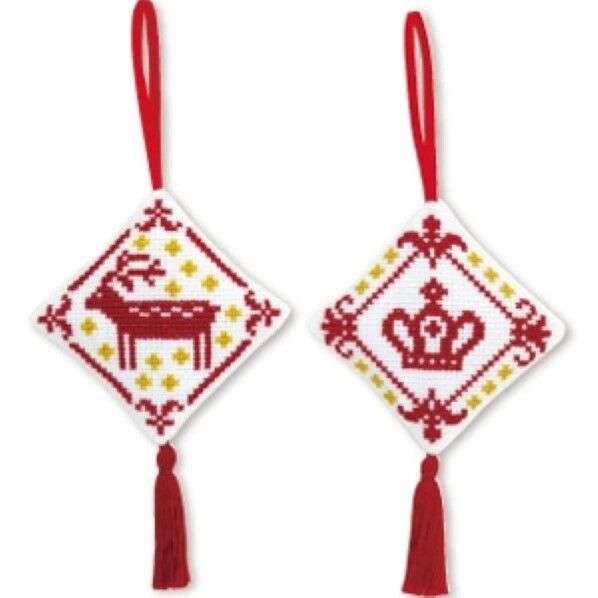 オリムパス製絲 北欧のかわいいクロスステッチ オーナメント (2個1組) トナカイ&クラウン