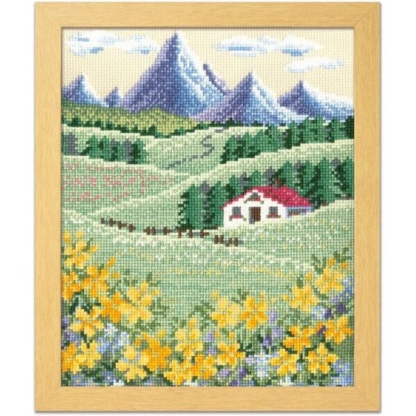 オリムパス製絲 ししゅうキット アルプスの山並みとハイジの花畑 7425