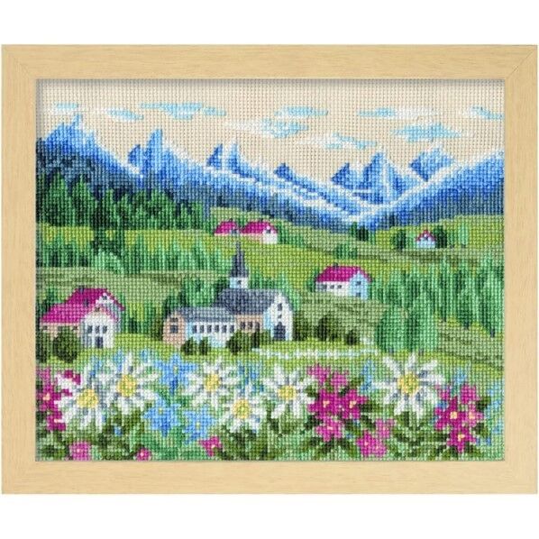 オリムパス製絲 クロスステッチ 刺しゅうキット フラワーガーデン 花の咲く風景 ベージュ 7309