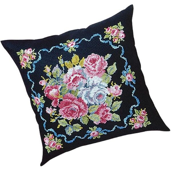 オリムパス製絲 クロスステッチ 刺しゅうキット クッション 黒 5934