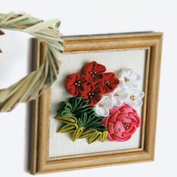 オリムパス製絲 つまみ細工キット フラワーブーケ 木製フレーム付きマルチカラー