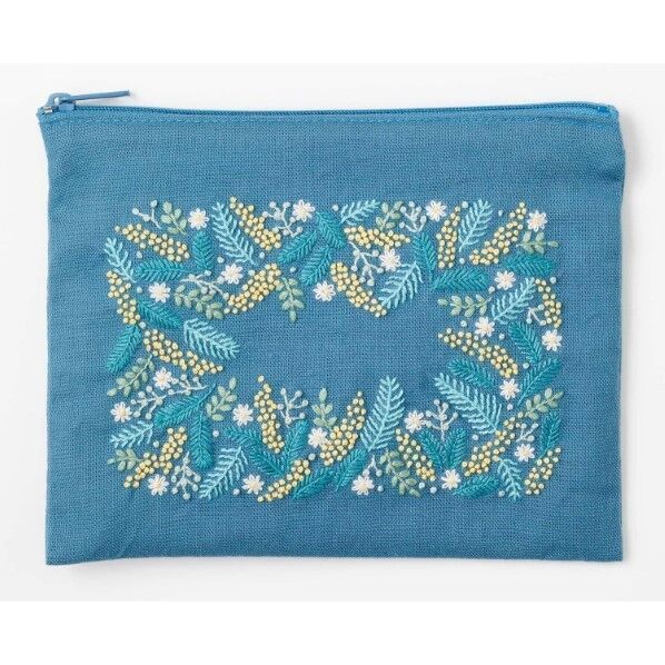 コスモ(COSMO) 刺しゅうキットyulaのこころ躍る草花刺繍 ファスナーポーチ「ミモザの花園」
