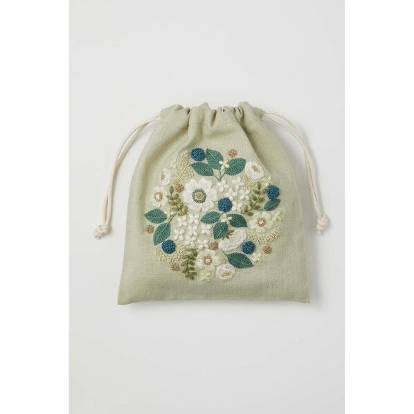 コスモ(COSMO) 刺しゅうキットyulaのこころ躍る草花刺繍 巾着「可憐なフラワーサークル」